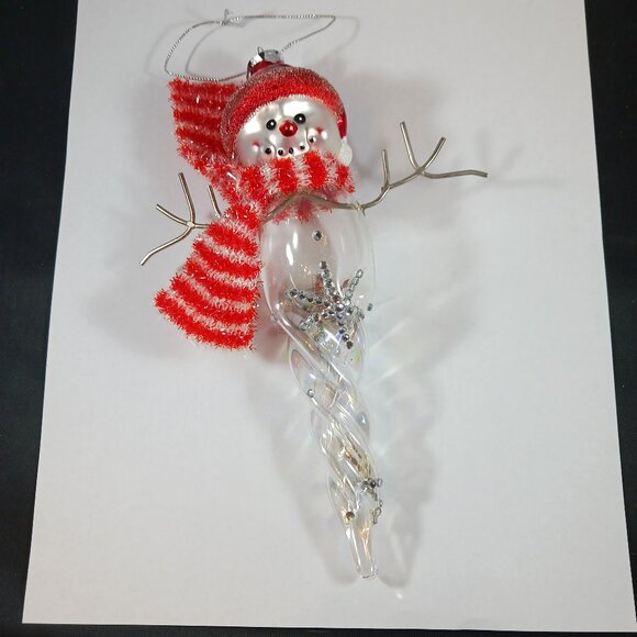 Snowman Ornament Hand Blown Glass Twisted Ice Christmas Tree - Picture 1 of 9